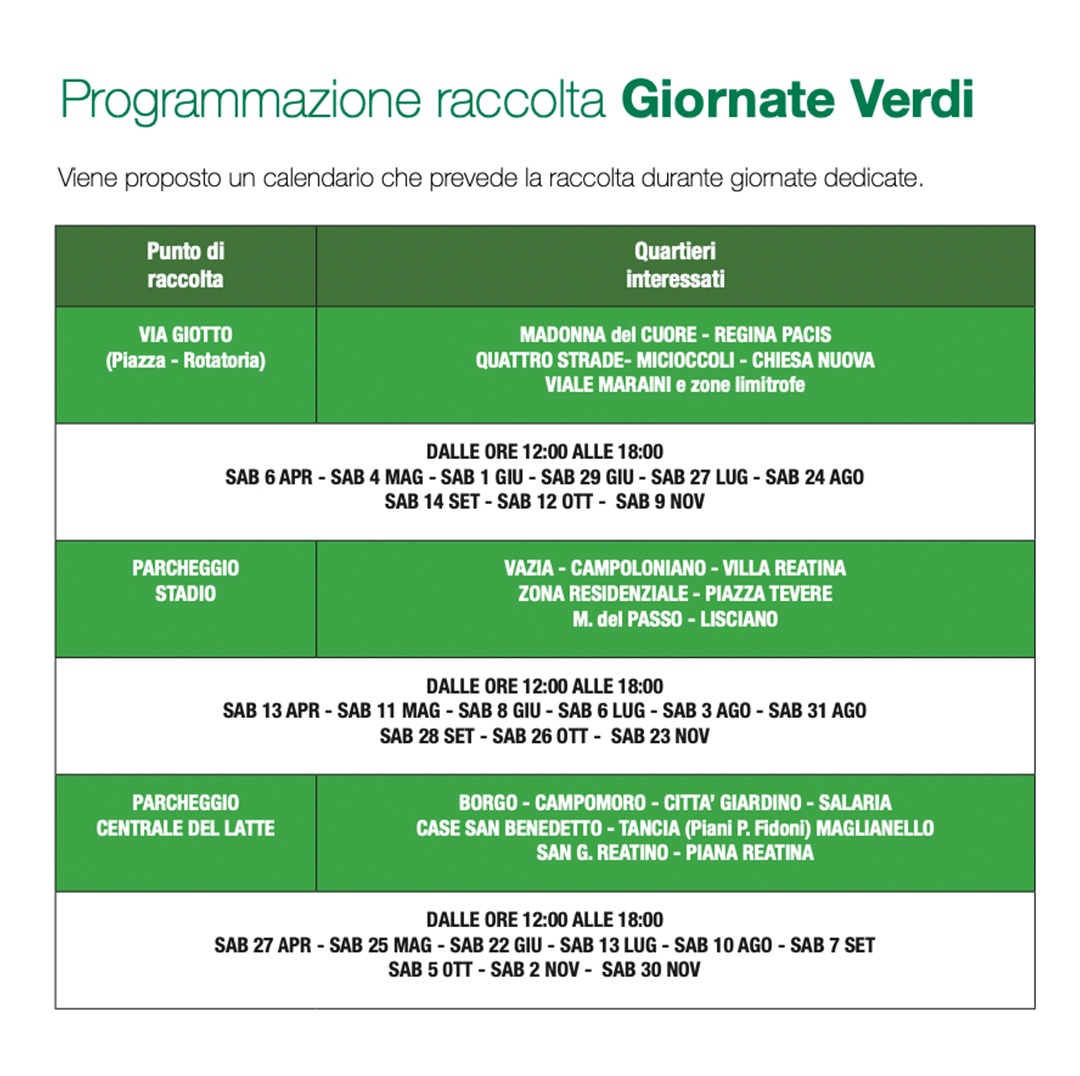 calendario giornate verdi